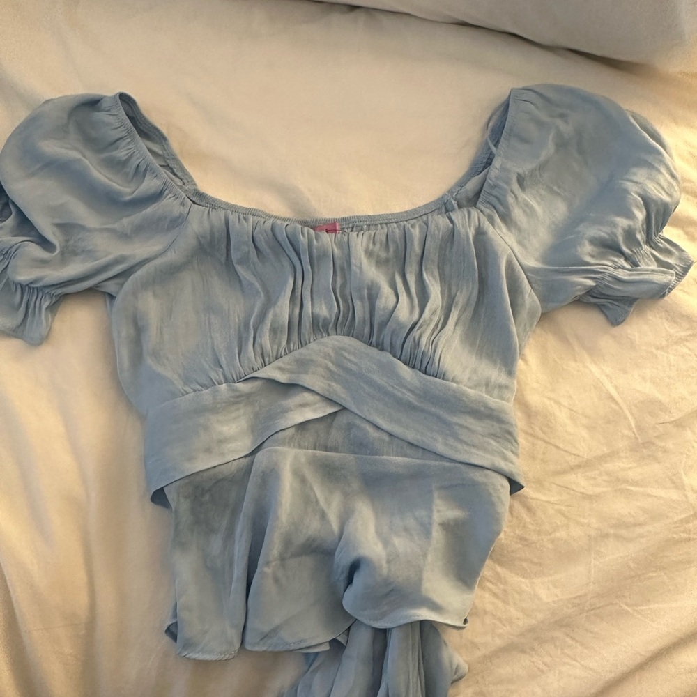 Miami Blue Ruched Tie Front Blouse